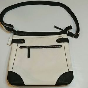 NWT Bentley Black and White Faux Leather Crossbody Purse